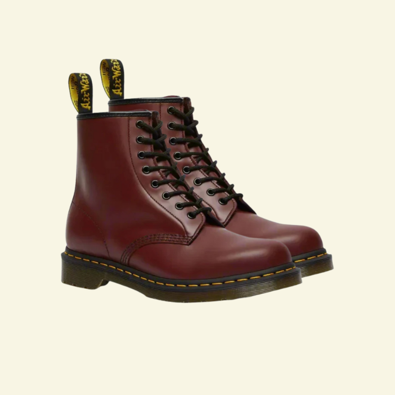 Men's Combat Boots with 8-Eyelet Lace-Up and Yellow Stitching Detail - Image 3