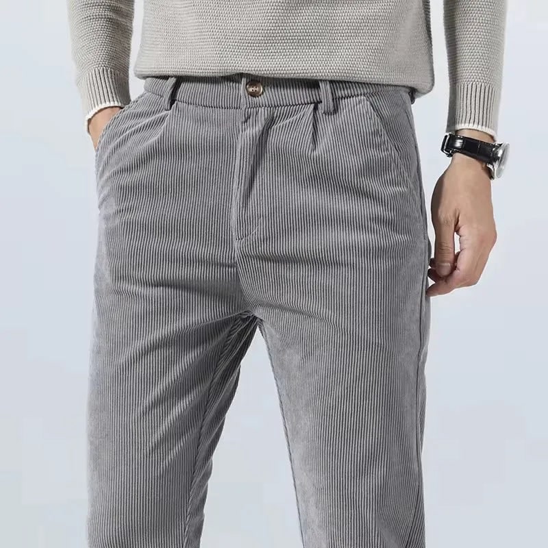 Men's Corduroy Casual Dress Pants Slim Fit Tapered Linen - Image 2