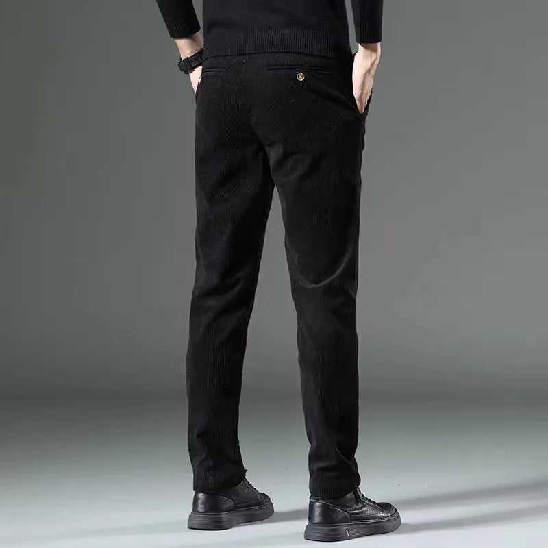 Men's Corduroy Casual Dress Pants Slim Fit Tapered Linen - Image 3
