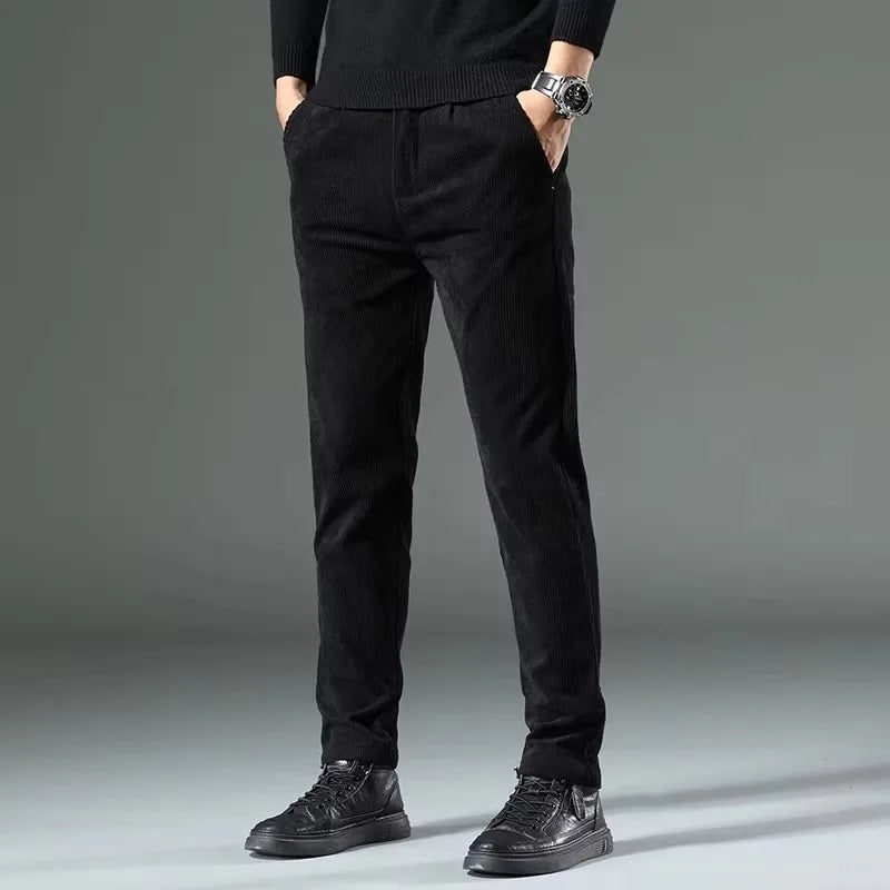 Men's Corduroy Casual Dress Pants Slim Fit Tapered Linen - Image 4