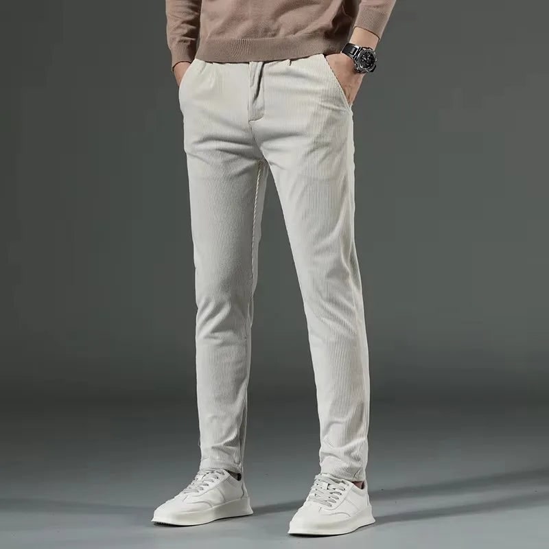 Men's Corduroy Casual Dress Pants Slim Fit Tapered Linen - Image 5