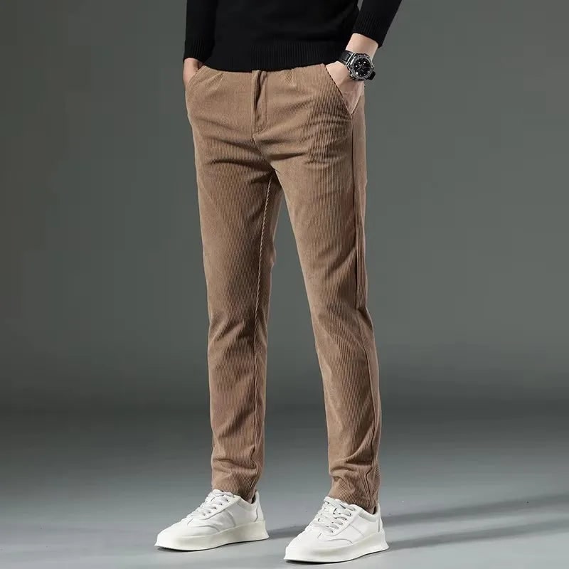 Men's Corduroy Casual Dress Pants Slim Fit Tapered Linen - Image 6