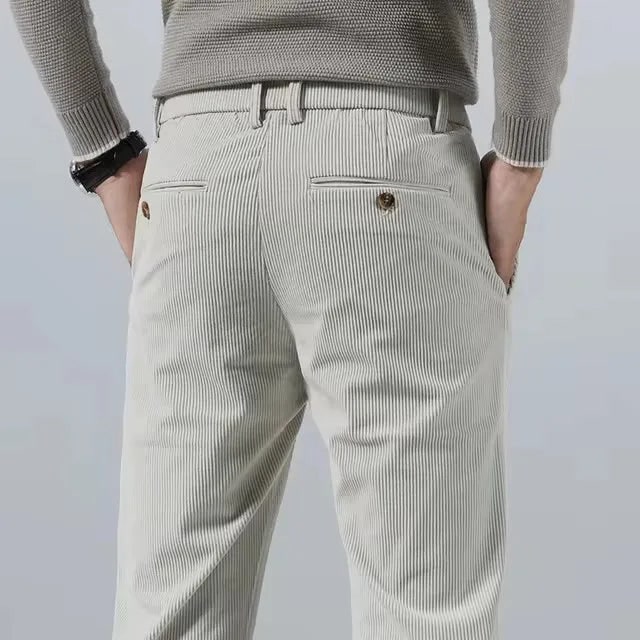 Men's Corduroy Casual Dress Pants Slim Fit Tapered Linen - Image 7