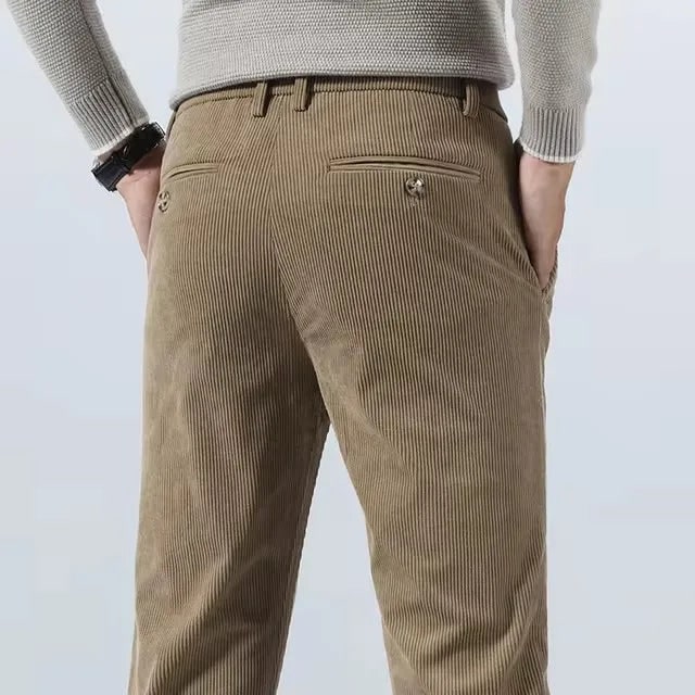 Men's Corduroy Casual Dress Pants Slim Fit Tapered Linen - Image 8
