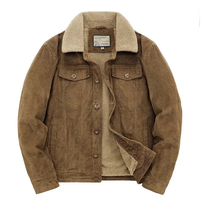 Men's Corduroy Jacket with Sherpa Lining and Trucker Silhouette - Image 1