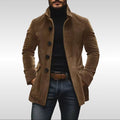 Men's Corduroy Rain Coat with Stand Collar and Slim Tailored Fit - Image 2