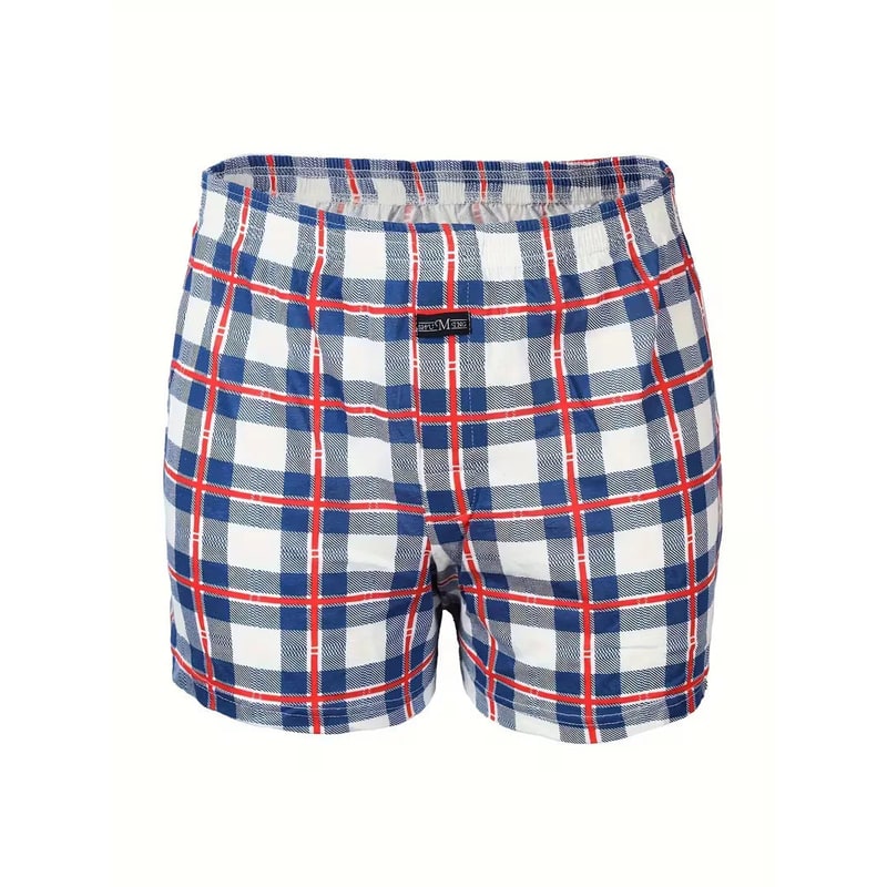 Men's Cotton Boxer Brief Underwear with Plaid Pattern and Elastic Waistband - Image 14