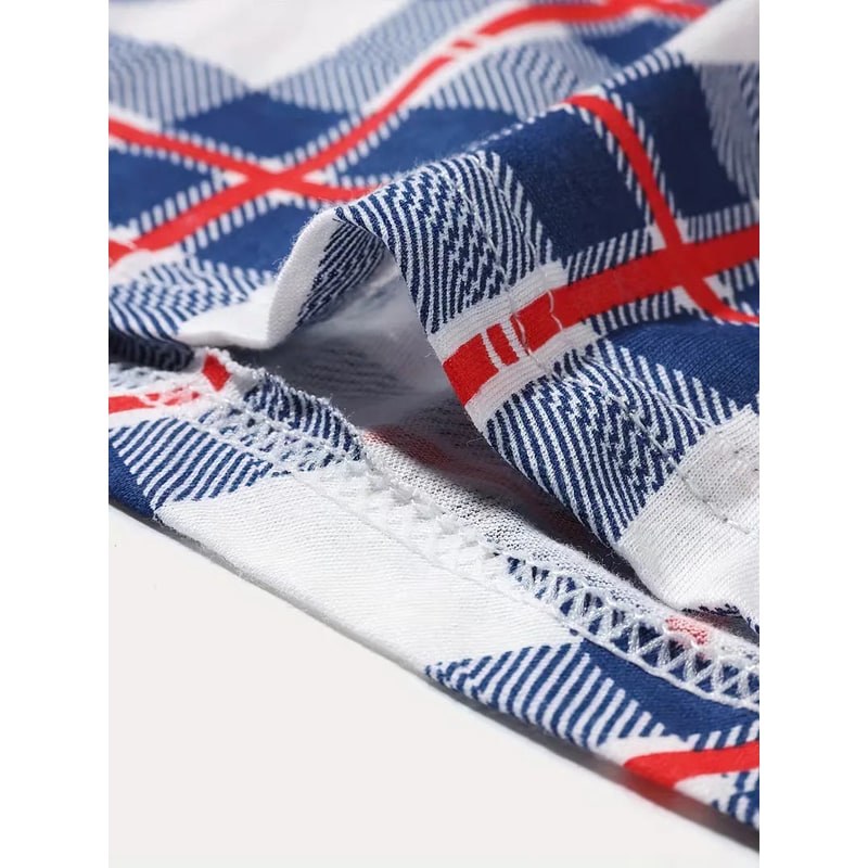 Men's Cotton Boxer Brief Underwear with Plaid Pattern and Elastic Waistband - Image 18