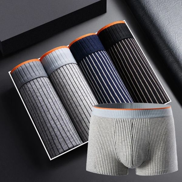 Men's Cotton Boxer Briefs with Ribbed Knit and Contoured Pouch - Image 1