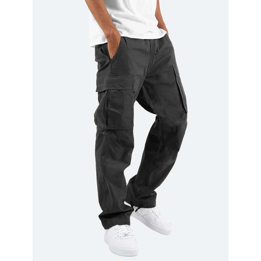Men's Cotton Cargo Pants Relaxed Fit with Utility Pockets and Drawstring Hems - Image 1