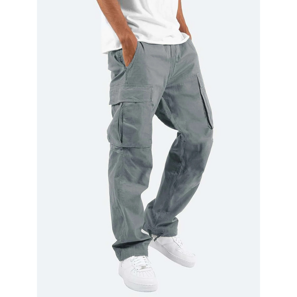 Men's Cotton Cargo Pants Relaxed Fit with Utility Pockets and Drawstring Hems - Image 2