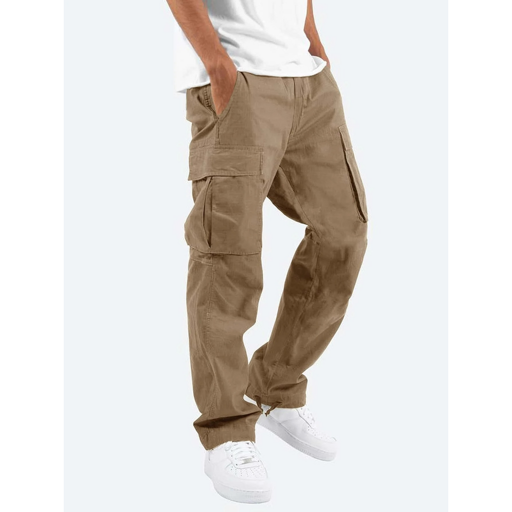 Men's Cotton Cargo Pants Relaxed Fit with Utility Pockets and Drawstring Hems - Image 3