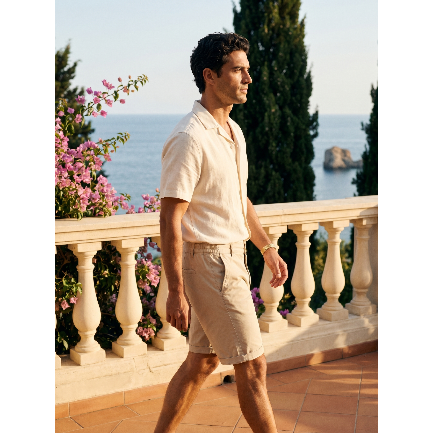 Men's Cotton Chino Shorts with Elastic Waist and Above Knee Casual Fit - Image 3
