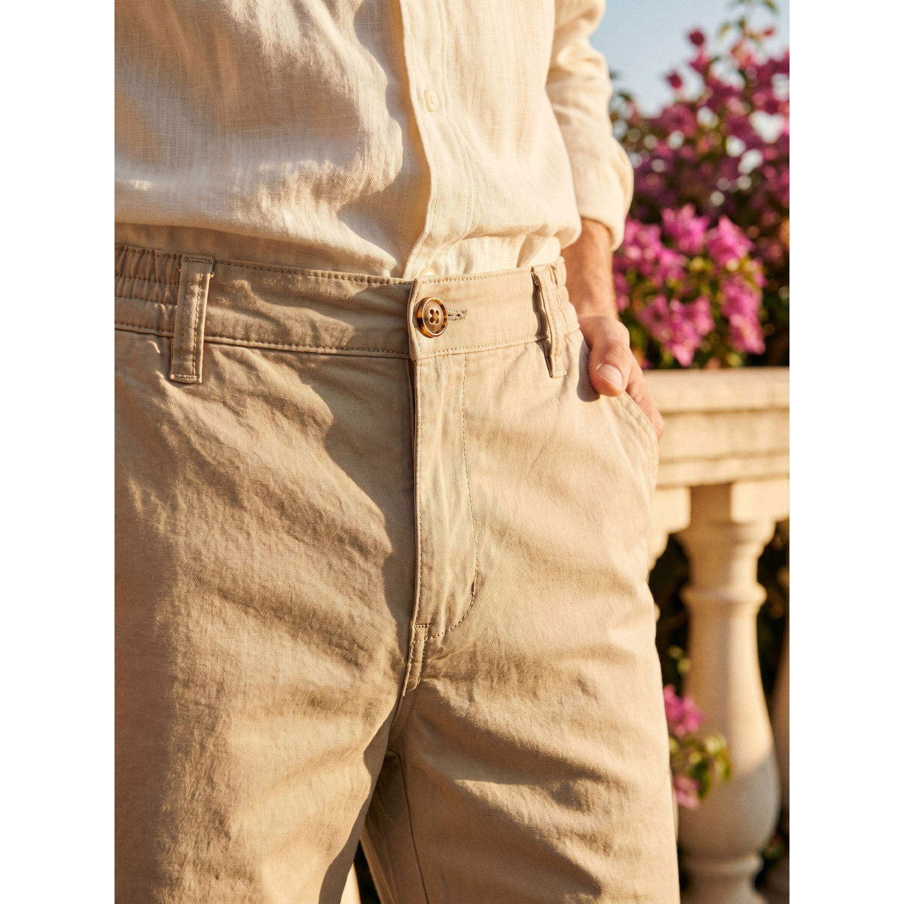 Men's Cotton Chino Shorts with Elastic Waist and Above Knee Casual Fit - Image 4