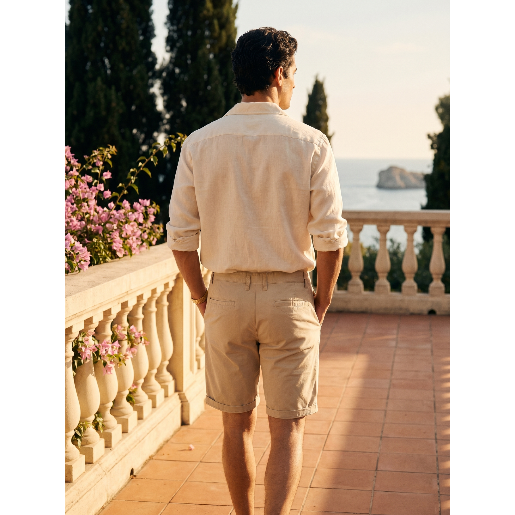 Men's Cotton Chino Shorts with Elastic Waist and Above Knee Casual Fit - Image 5