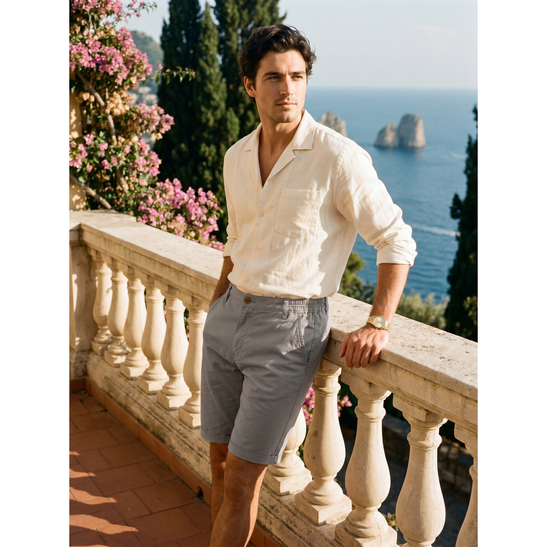 Men's Cotton Chino Shorts with Elastic Waist and Above Knee Casual Fit - Image 6