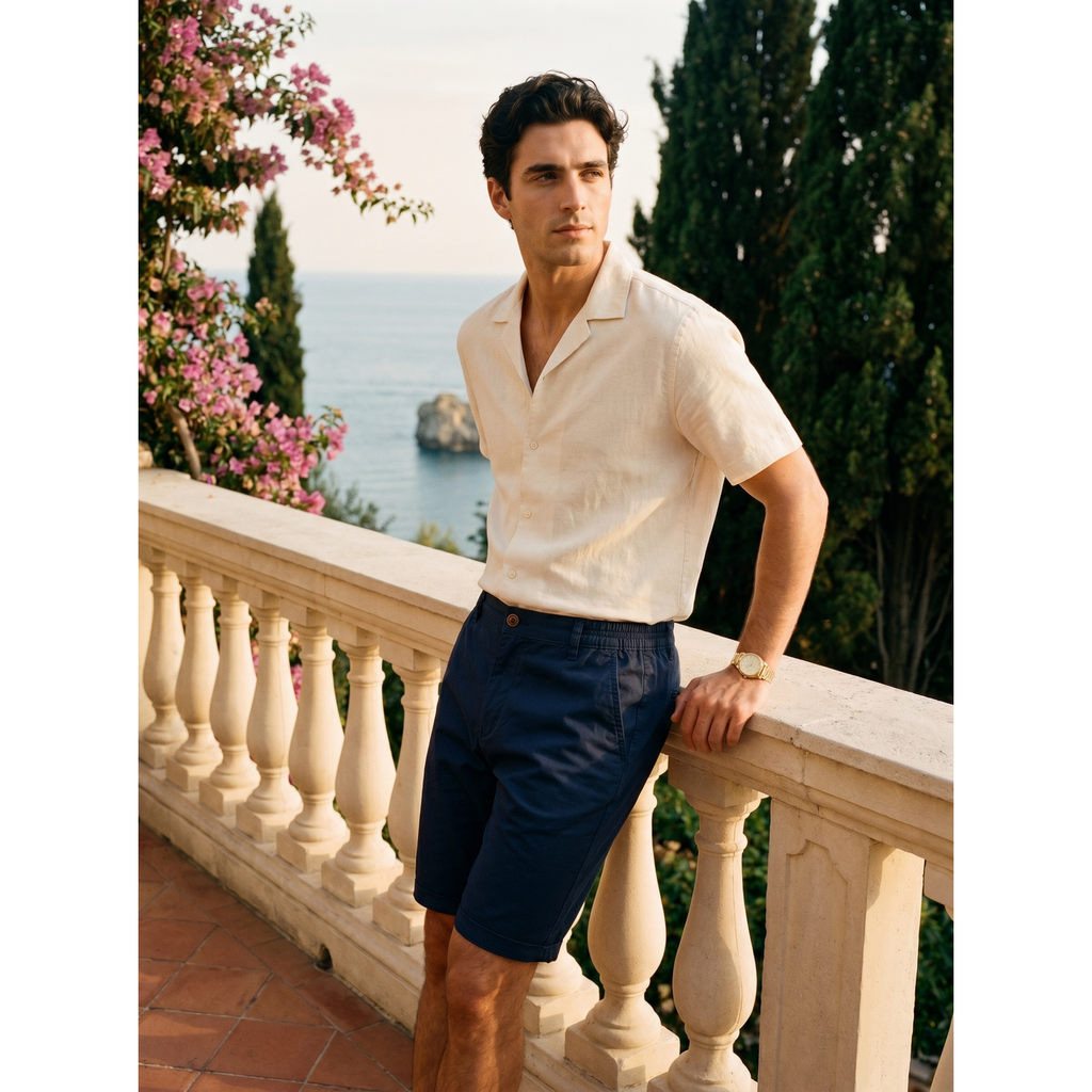 Men's Cotton Chino Shorts with Elastic Waist and Above Knee Casual Fit - Image 7