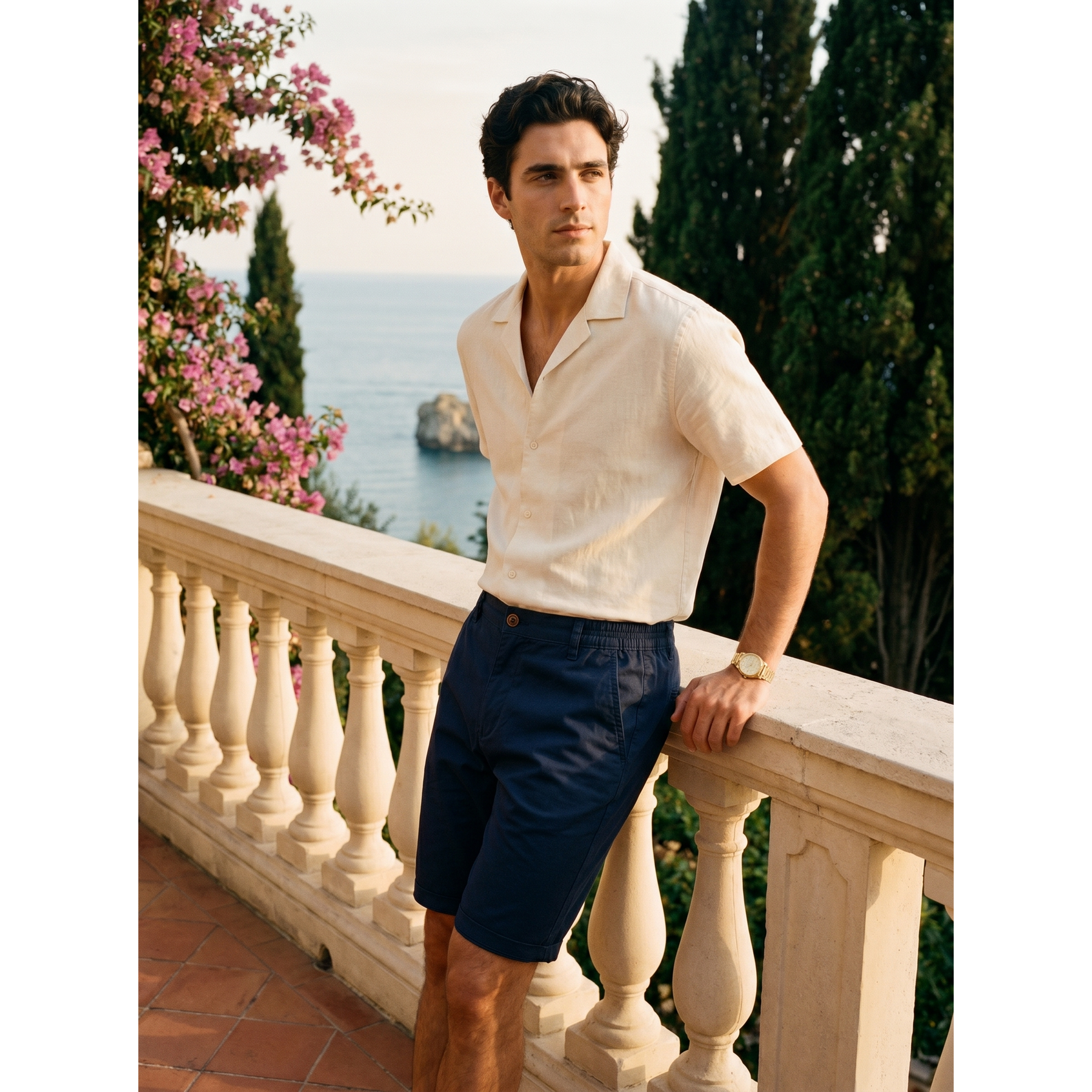Men's Cotton Chino Shorts with Elastic Waist and Above Knee Casual Fit - Image 7