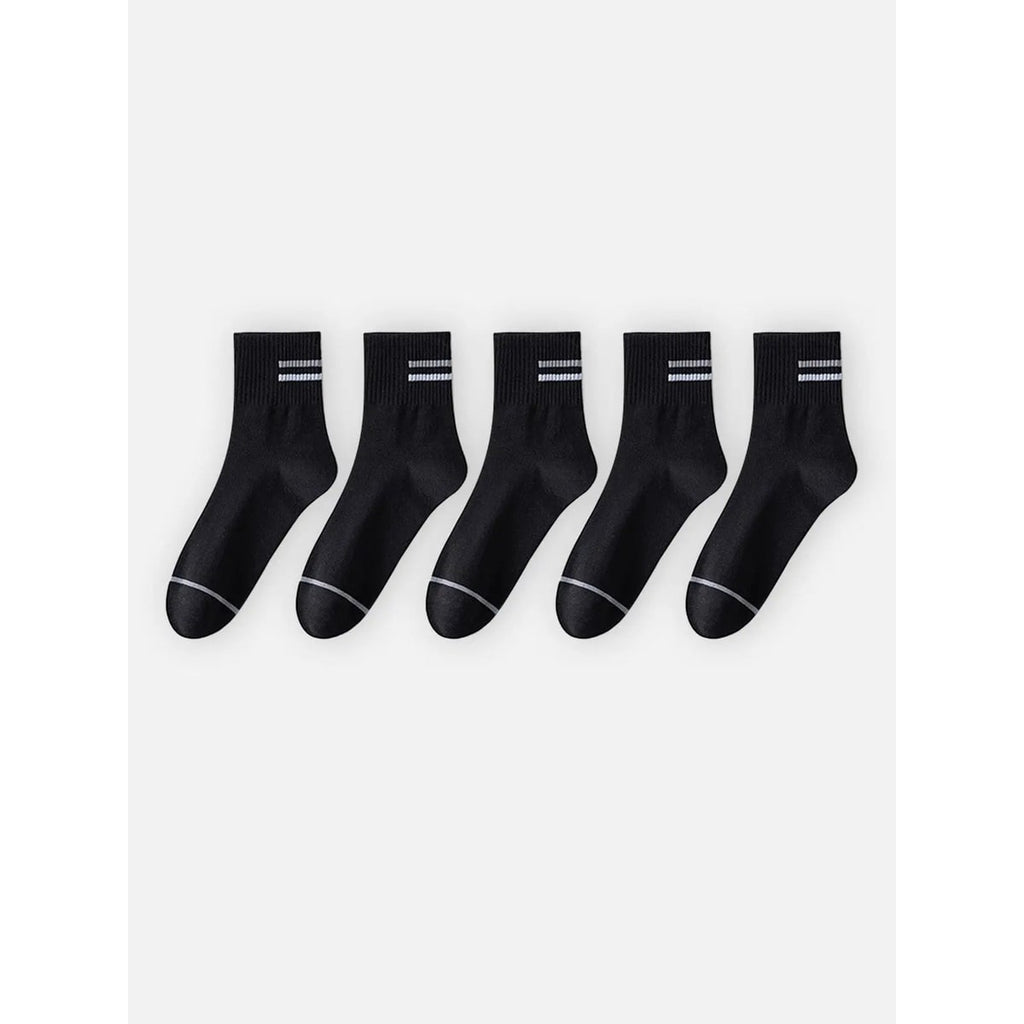 Men's Cotton Crew Socks 5-Pack with Ribbed Cuffs and Stripe Details - Image 13