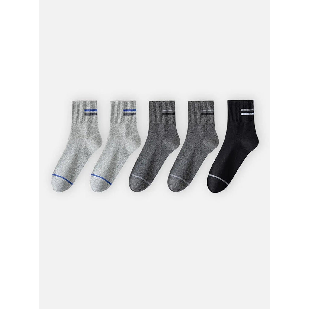 Men's Cotton Crew Socks 5-Pack with Ribbed Cuffs and Stripe Details - Image 15