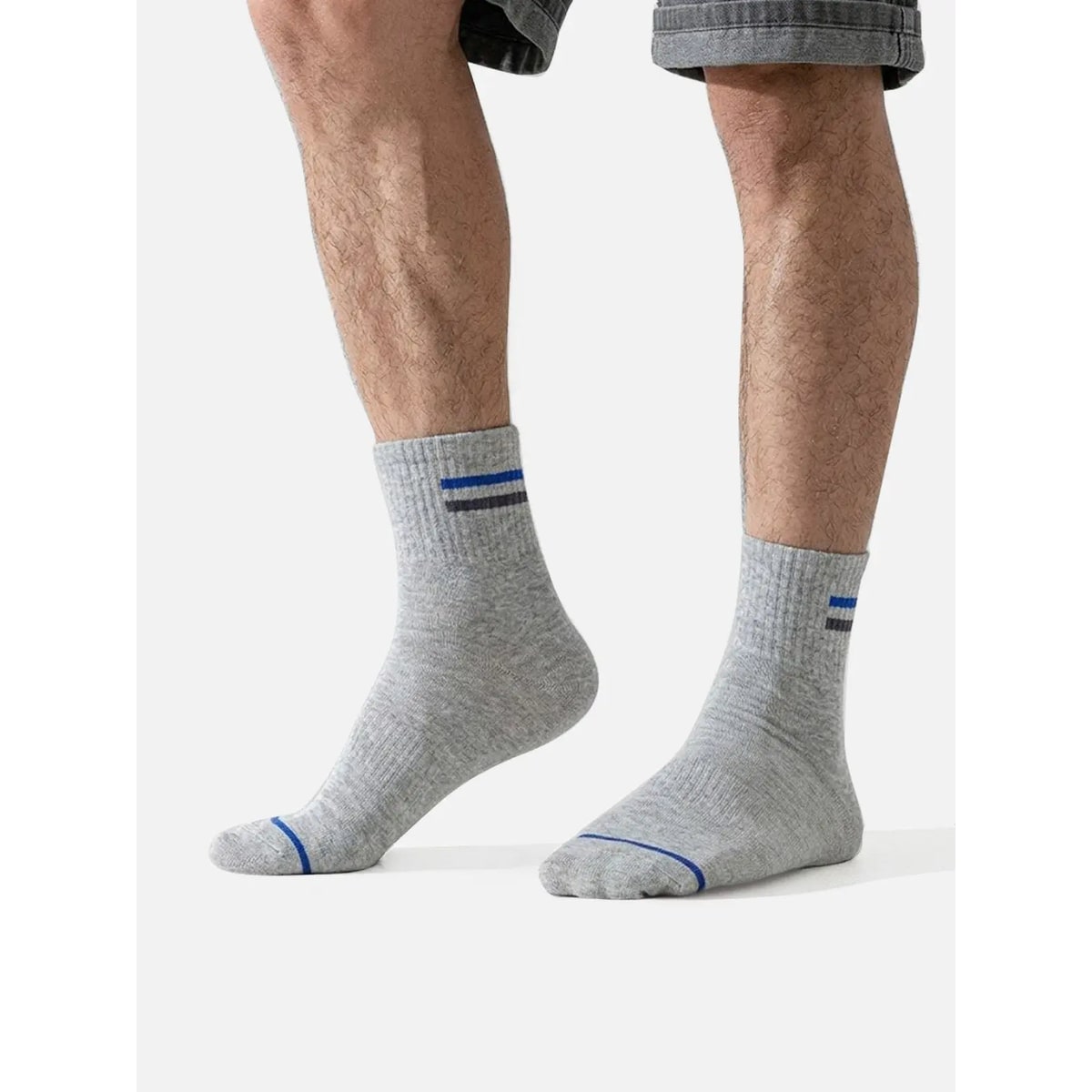Men's Cotton Crew Socks 5-Pack with Ribbed Cuffs and Stripe Details - Image 2