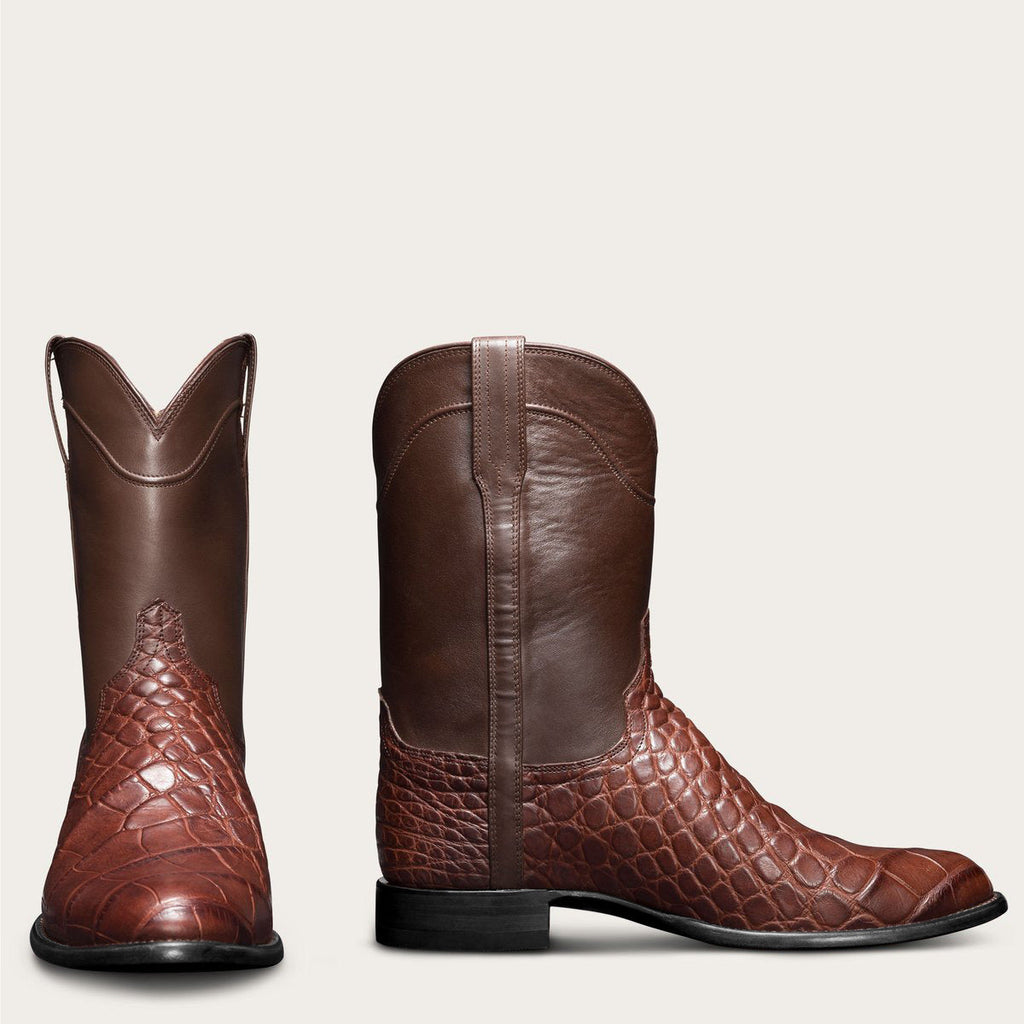 Men's Cowboy Roper Boots Leather Crocodile Embossed Round Toe - Image 10