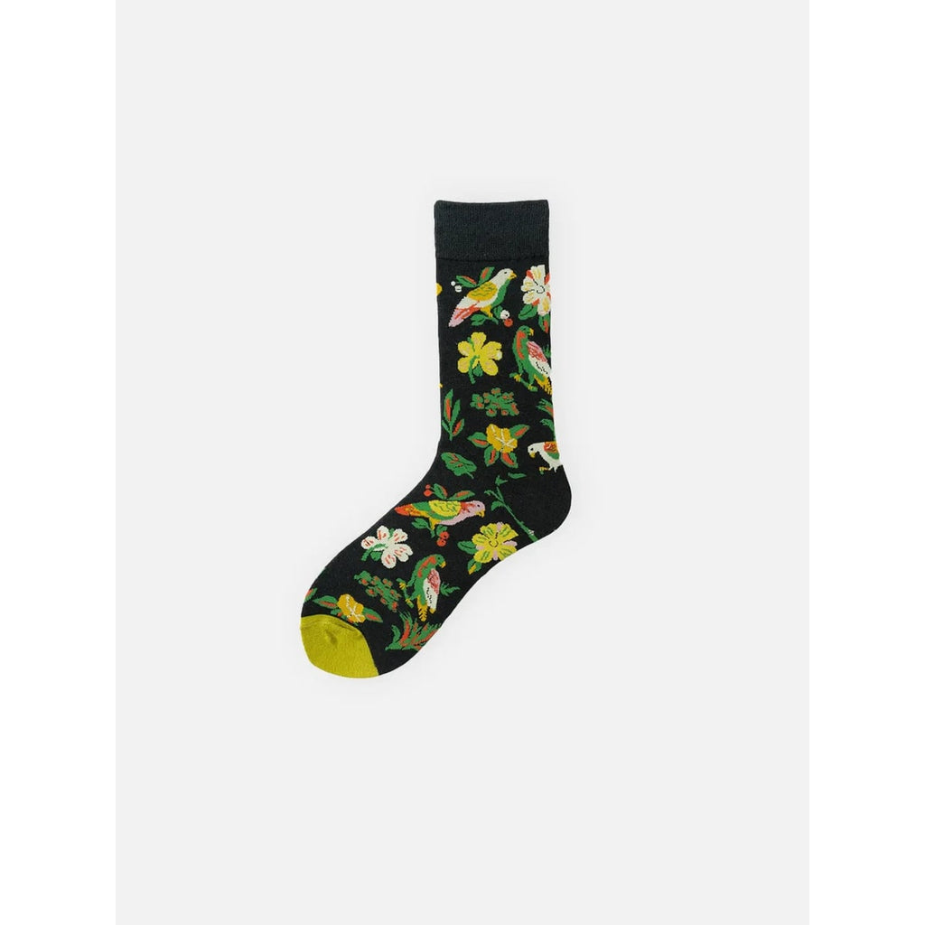 Men's Crew Socks Moisture Wicking Merino Wool Blend Floral Knit with Ribbed Cuffs - Image 2