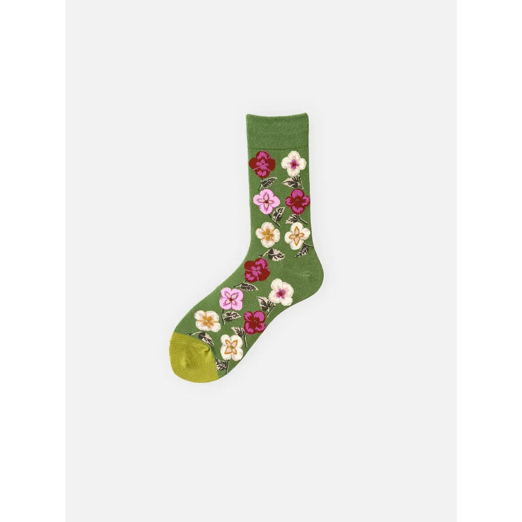 Men's Crew Socks Moisture Wicking Merino Wool Blend Floral Knit with Ribbed Cuffs - Image 4