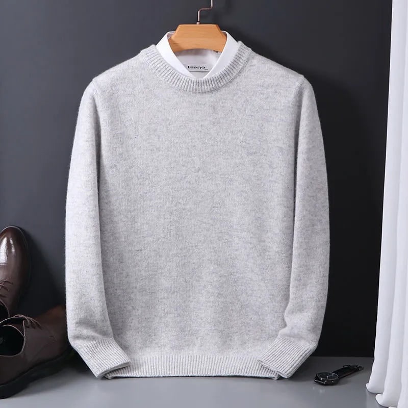 Men's Crewneck Cashmere Knit Sweater with Ribbed Cuffs Long Sleeve Pullover - Image 2