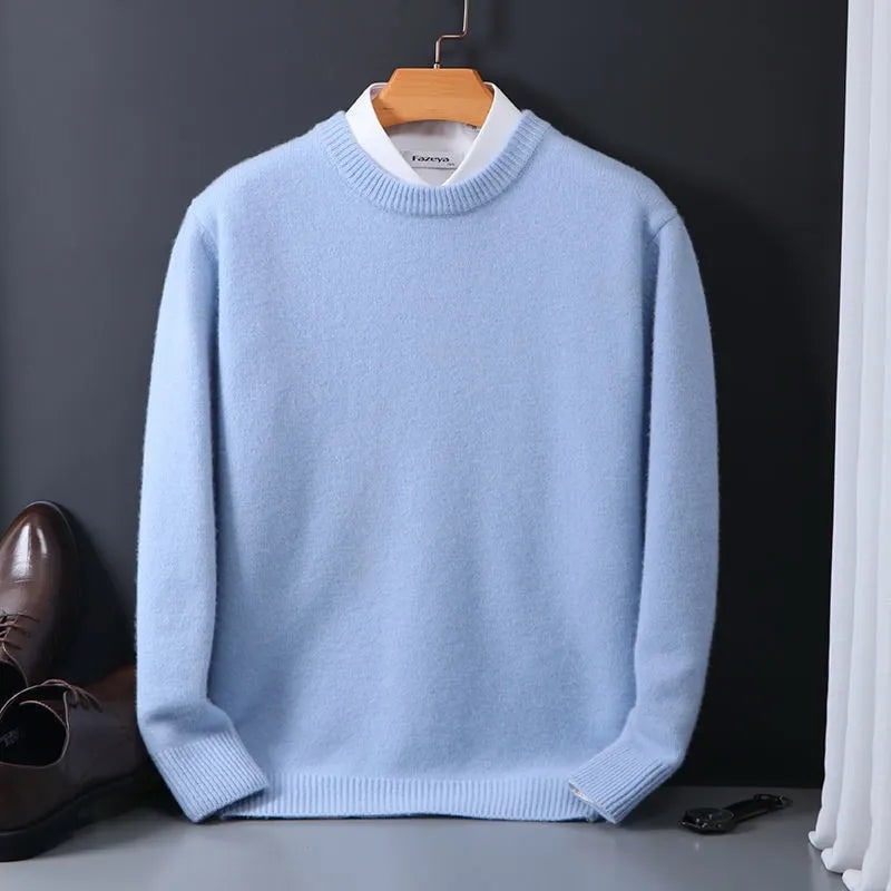 Men's Crewneck Cashmere Knit Sweater with Ribbed Cuffs Long Sleeve Pullover - Image 4