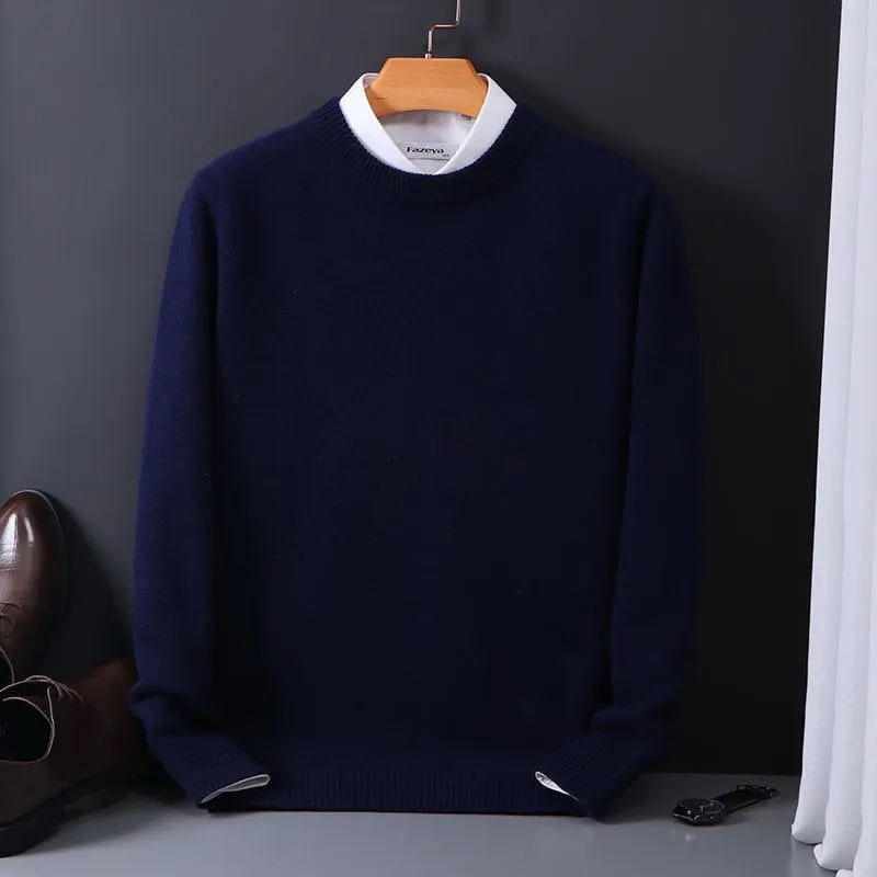 Men's Crewneck Cashmere Knit Sweater with Ribbed Cuffs Long Sleeve Pullover - Image 5