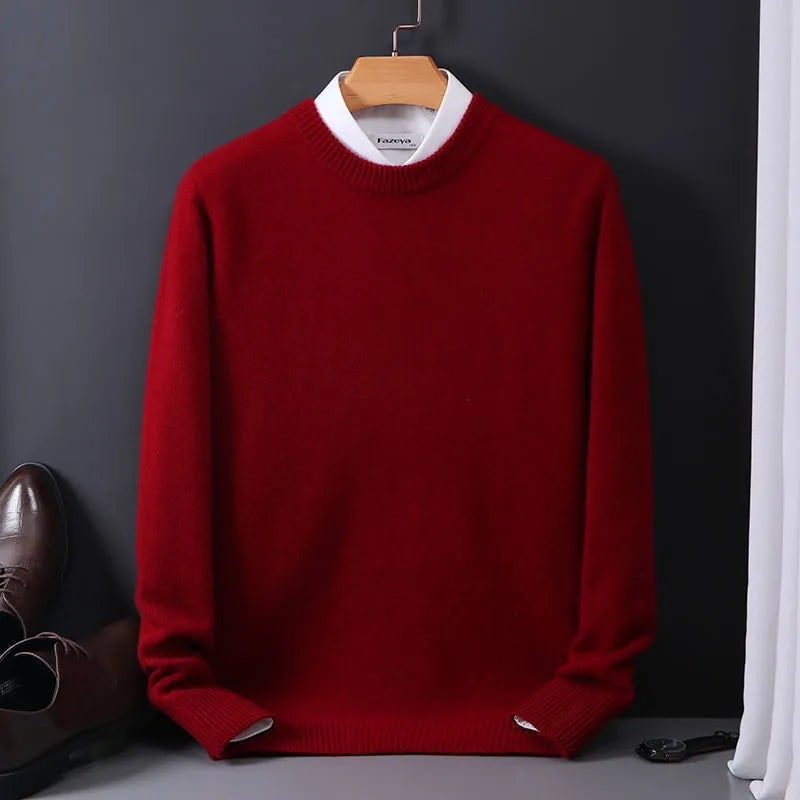 Men's Crewneck Cashmere Knit Sweater with Ribbed Cuffs Long Sleeve Pullover - Image 6