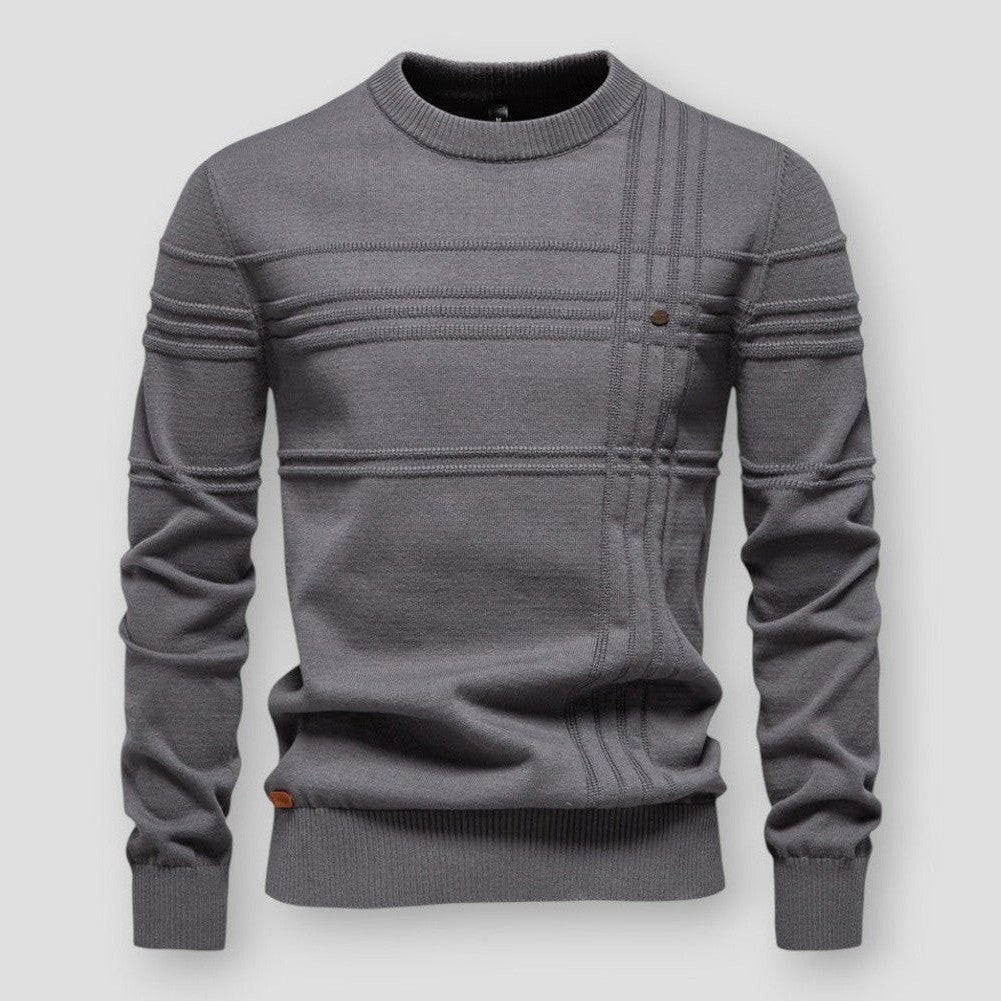 Men's Crewneck Knit Sweater with Textured Stripes and Casual Pullover Style - Image 1