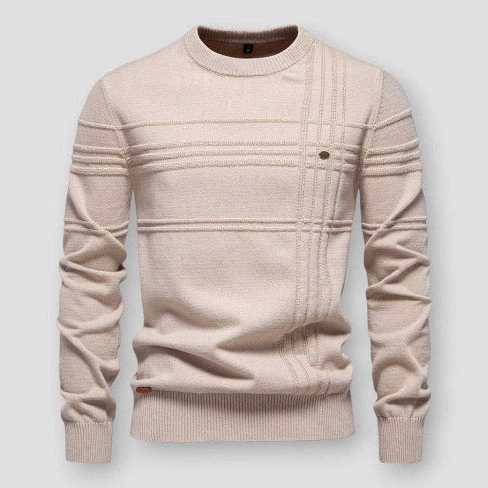 Men's Crewneck Knit Sweater with Textured Stripes and Casual Pullover Style - Image 2