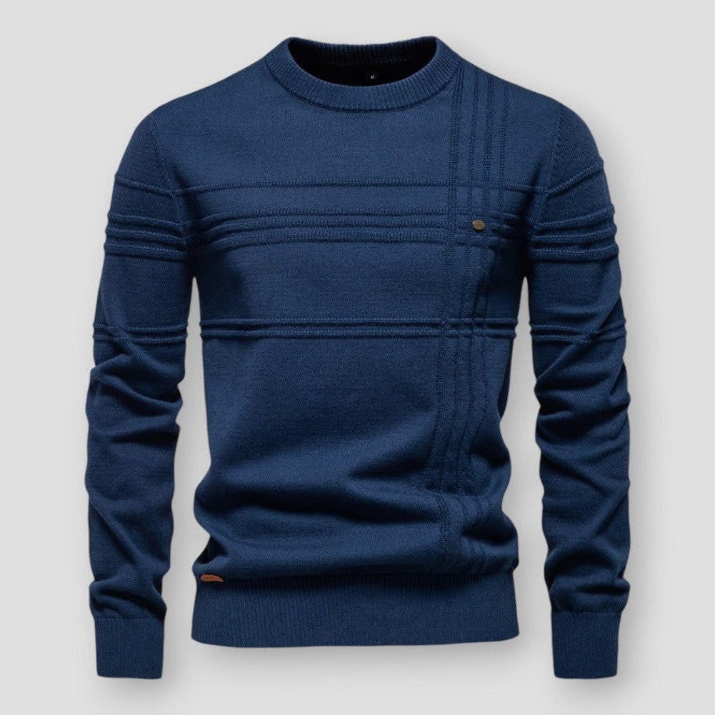 Men's Crewneck Knit Sweater with Textured Stripes and Casual Pullover Style - Image 3