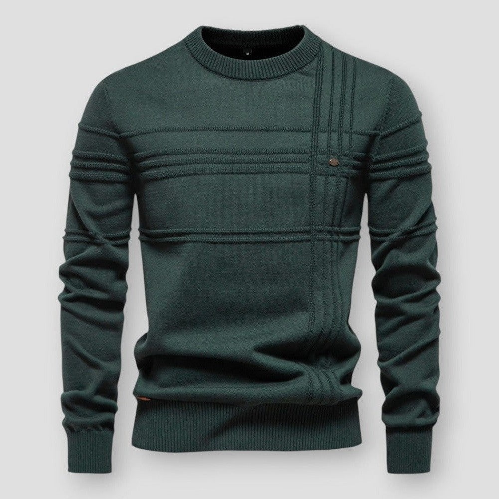 Men's Crewneck Knit Sweater with Textured Stripes and Casual Pullover Style - Image 4