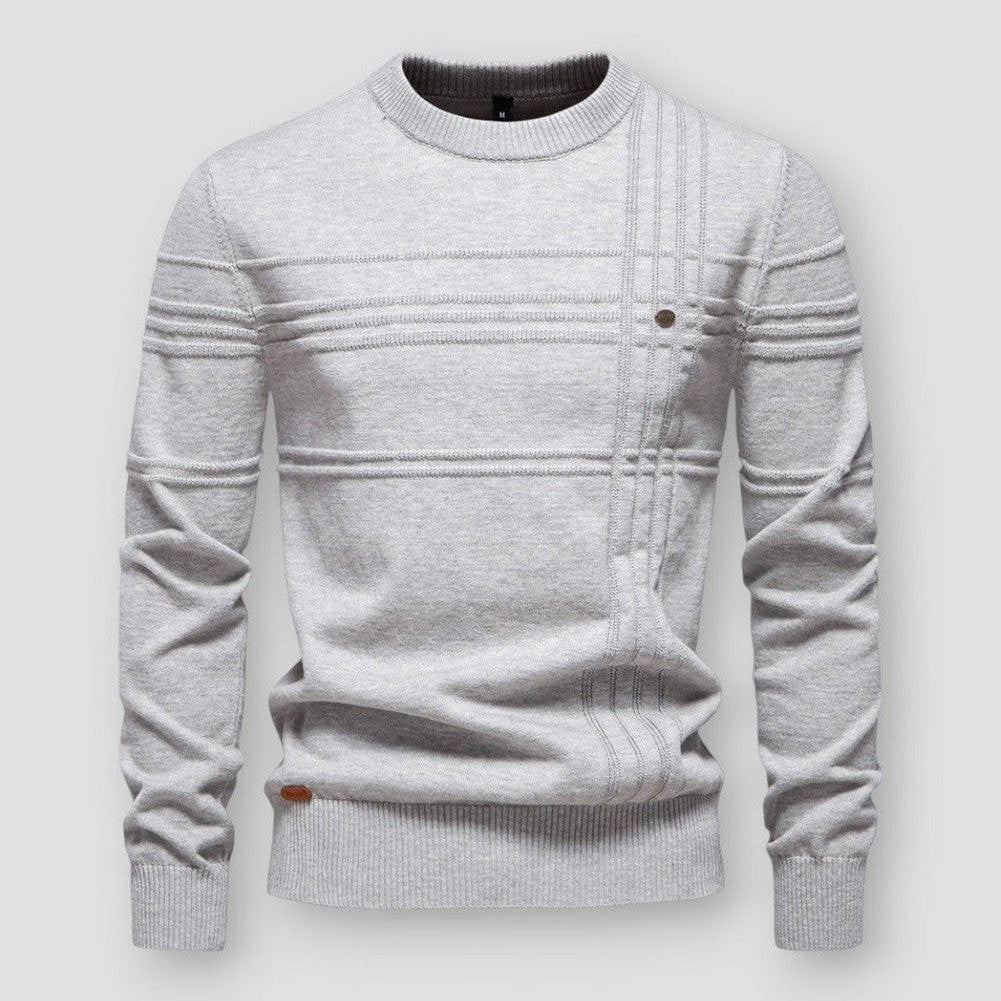 Men's Crewneck Knit Sweater with Textured Stripes and Casual Pullover Style - Image 5