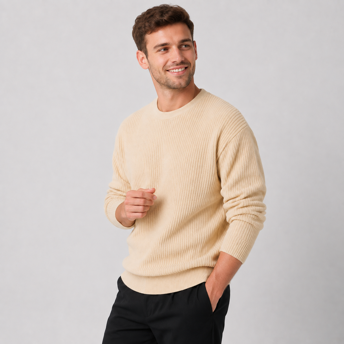 Men's Crewneck Pullover Sweater with Ribbed Knit Relaxed Fit - Image 14