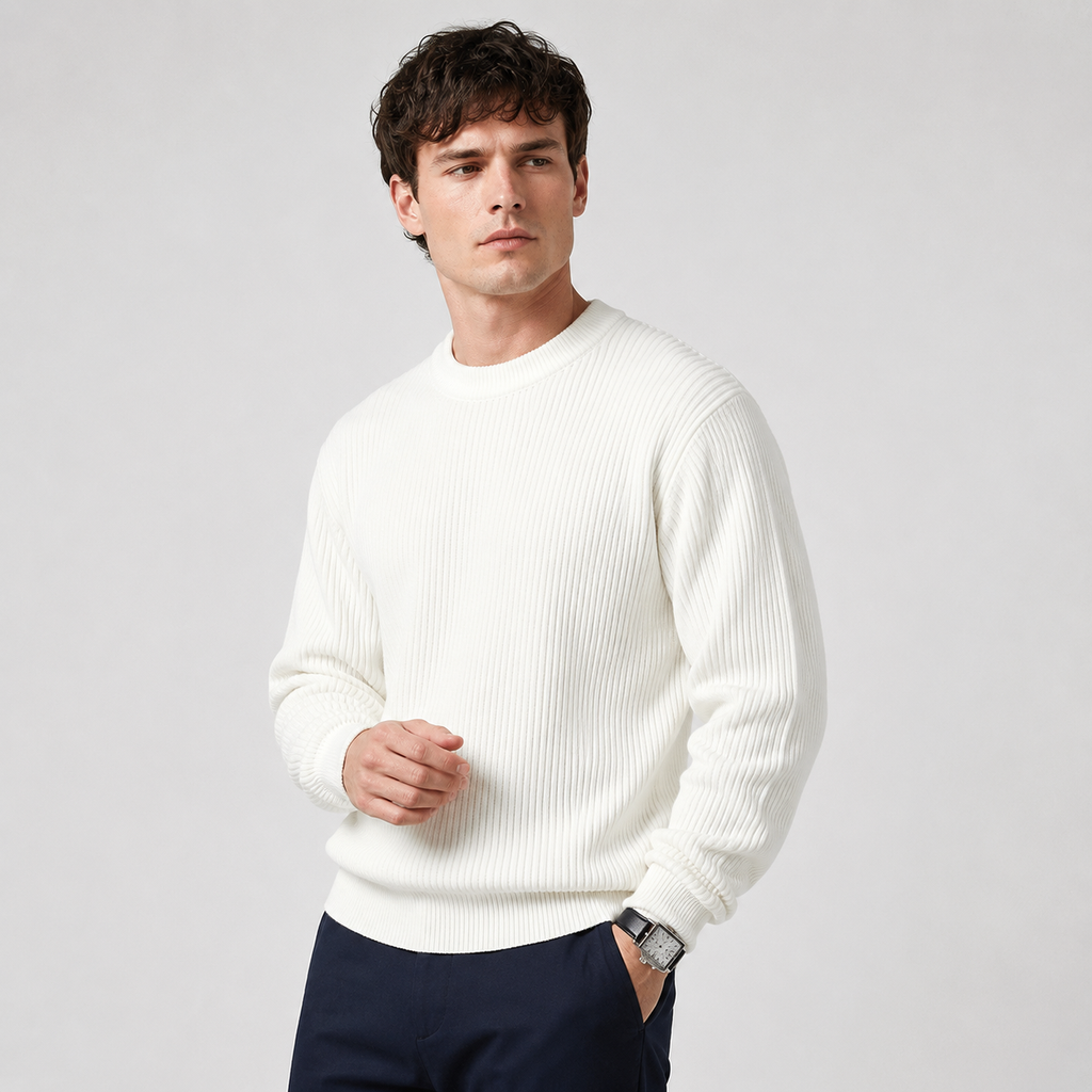 Men's Crewneck Pullover Sweater with Ribbed Knit Relaxed Fit - Image 2