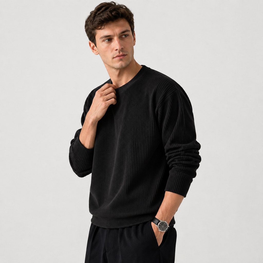 Men's Crewneck Pullover Sweater with Ribbed Knit Relaxed Fit - Image 5