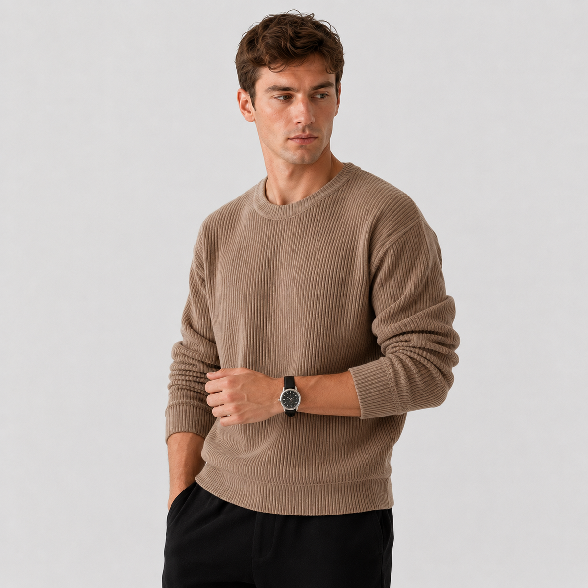 Men's Crewneck Pullover Sweater with Ribbed Knit Relaxed Fit - Image 8