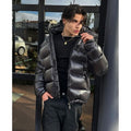 Men's Cropped Hooded Puffer Jacket with High-Shine Finish - Image 1