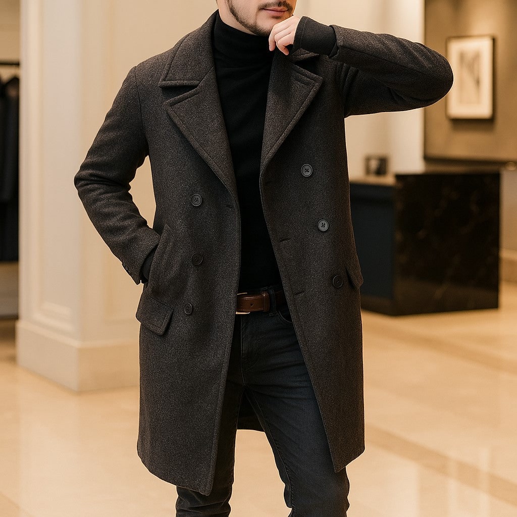 Men's Double Breasted Wool Overcoat with Notched Lapels and Welt Pockets - Image 4