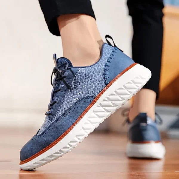 Men's Dress Leather Sneakers with Wingtip Brogue and Woven Panels - Image 10