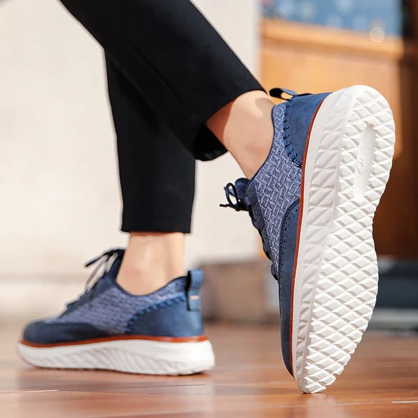 Men's Dress Leather Sneakers with Wingtip Brogue and Woven Panels - Image 11