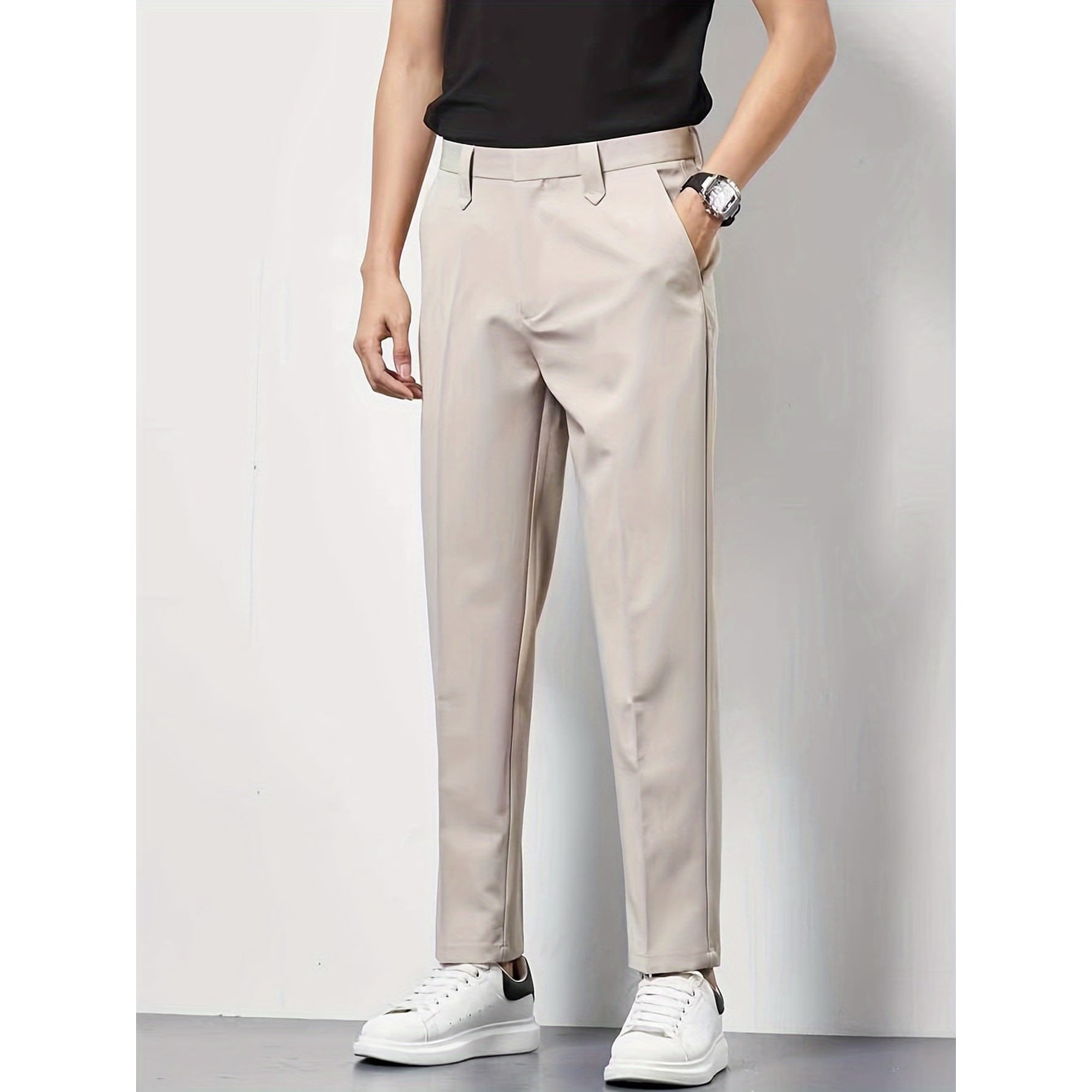 Men's Dress Pants Slim Fit with Pressed Crease and Twill Trousers - Image 1