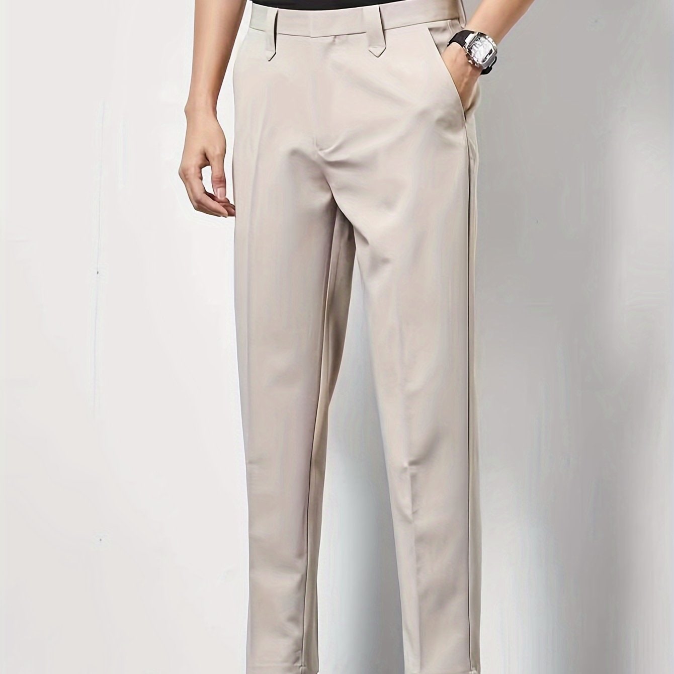 Men's Dress Pants Slim Fit with Pressed Crease and Twill Trousers - Image 6