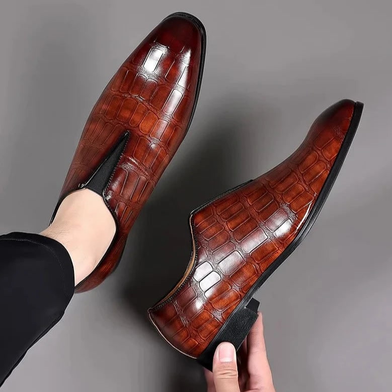 Men's Dress Shoes Crocodile Embossed Leather Slip-On Loafer - Image 2