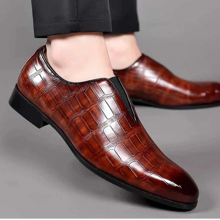 Men's Dress Shoes Crocodile Embossed Leather Slip-On Loafer - Image 3