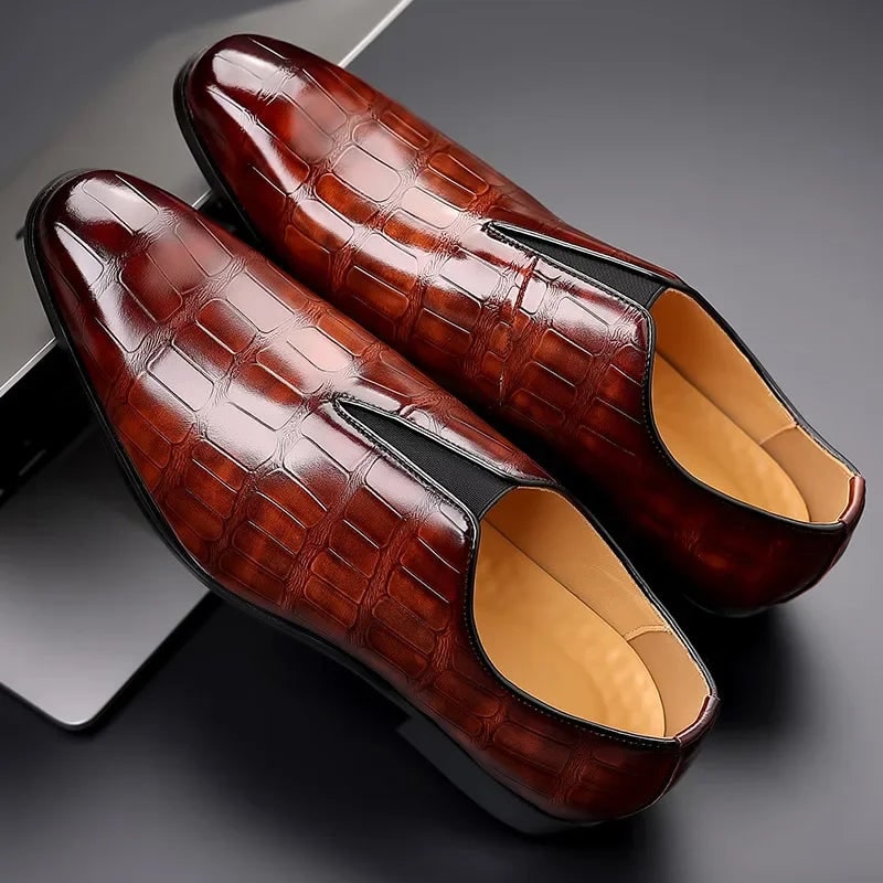 Men's Dress Shoes Crocodile Embossed Leather Slip-On Loafer - Image 4